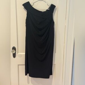 Dressbarn Off the Shoulder Black Dress with Rose Accent